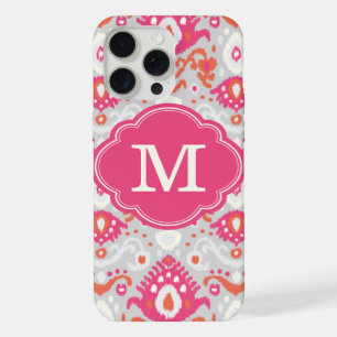 Rose et Ikat Corail Monogramme Personnalisé