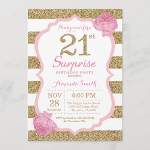 Rose et invitation d'anniversaire de surprise d'or