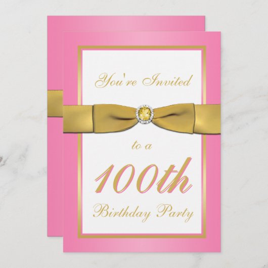 Rose et invitation d'anniversaire d'or 100th (Devant / Derrière)