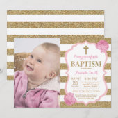 Rose et invitation de baptême de parties (Devant / Derrière)