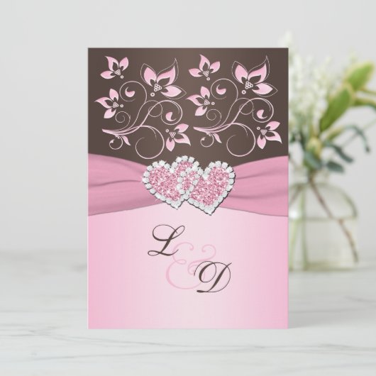 Rose et invitation de monogramme de coeurs (Debout devant)