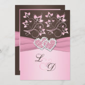 Rose et invitation de monogramme de coeurs (Devant / Derrière)