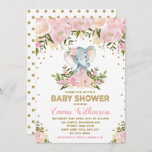 Rose et invitation florale de baby shower