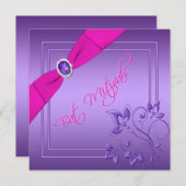 Rose et invitation florale pourpre de bat mitzvah (Devant / Derrière)