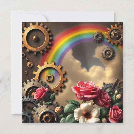 Rose et Metal LGBTQ Steampunk Faire-part de mariag (Dos)