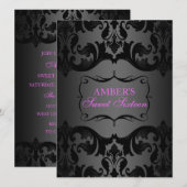 Rose et noir Damask Sweet 16 Invitation d'annivers (Devant / Derrière)