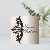 Rose et noir Elegant Damask Invitation Anniversair (Debout devant)