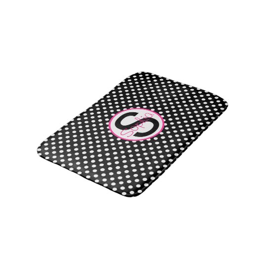 Rose et noir, nommé et initial avec le pois tapis de bain