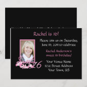 Rose et noir sucré 16 Invitation (Devant / Derrière)