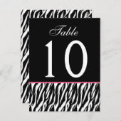 Rose et noir Zebra Ver. 2 Numéro de table Mariage (Devant / Derrière)