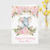 Rose et or de carte d'anniversaire d'éléphant (Fleur jaune)