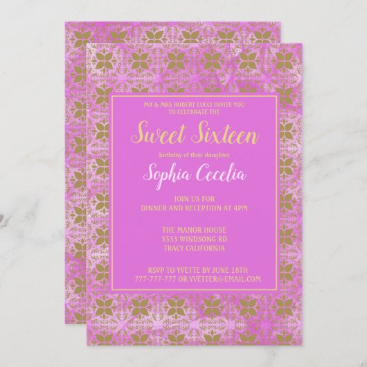 Rose et or doux 16 Invitation (Devant / Derrière)