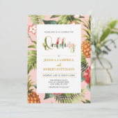 Rose et Or | Faire-Part de Mariage Tropical d'Été (Debout devant)
