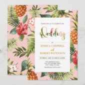 Rose et Or | Faire-Part de Mariage Tropical d'Été (Devant / Derrière)