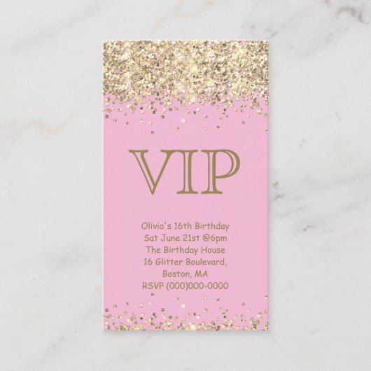 Rose et or | Mini VIP Invitation d'anniversaire (Devant)