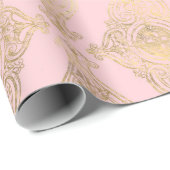 Rose et or papier cadeau à motif damassé (Coin rond)