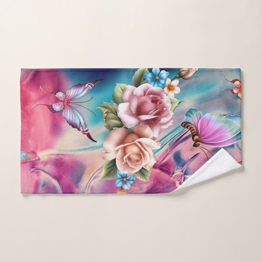 Rose et papillons (Serviette à main)