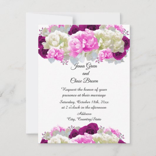 Rose et pivoines roses Faire-part de mariage flora (Devant)