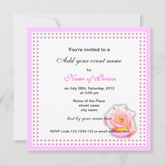 rose et points roses invitation à toutes les fêtes (Devant)