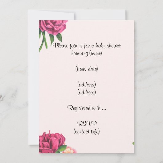 Rose et princesse Baby shower Invitation (Dos)
