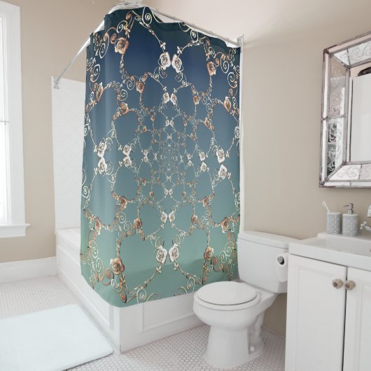 Rose et rideau de douche bleu (En situation)