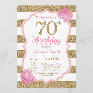 Rose et soixante-dixième invitation d'anniversaire