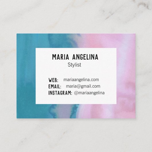 Rose et turquoise abstrait carte de visite d'aquar (Dos)