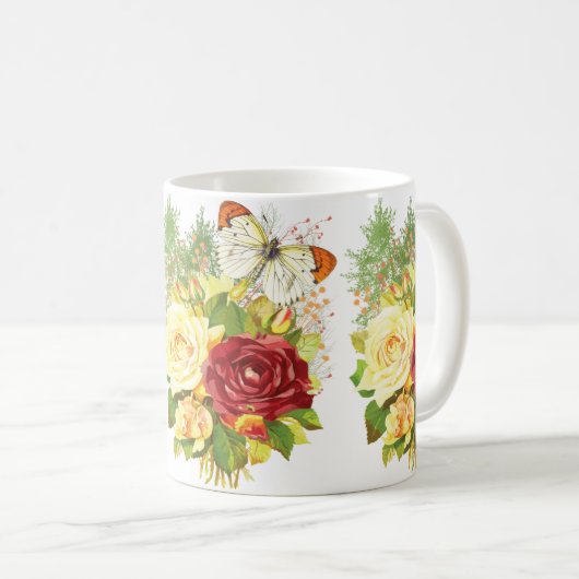 Rose et une Mug de café papillon (Devant droit)