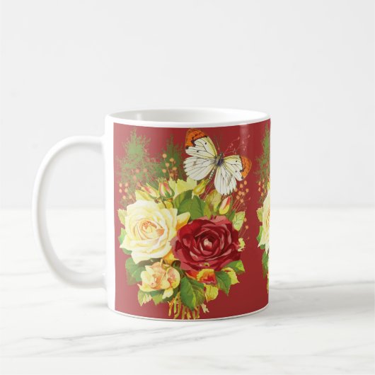 Rose et une Mug de café papillon (Gauche)