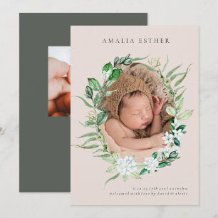 Rose et verdure Bébé fille Faire-part de naissance