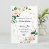 Rose et verdure Feuille Faire-part de mariage (Debout devant)