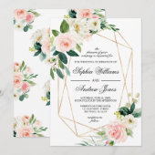 Rose et verdure Feuille Faire-part de mariage (Devant / Derrière)