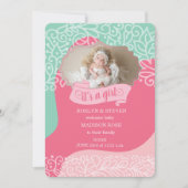 Rose et vert mer C'est une fille Faire-part de nai (Devant)