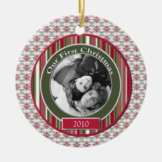 Rose et vert Notre premier ornement de Noël (Devant)