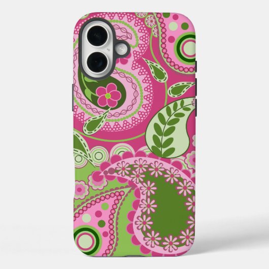Rose et vert Paisley iPhone 16 coque (Verso)
