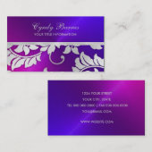 Rose et violet avec Carte de visite Damask argenté (Devant / Derrière)