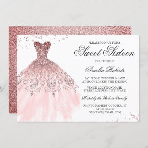 Rose étincelant Robe or Sweet sixteen Invitation