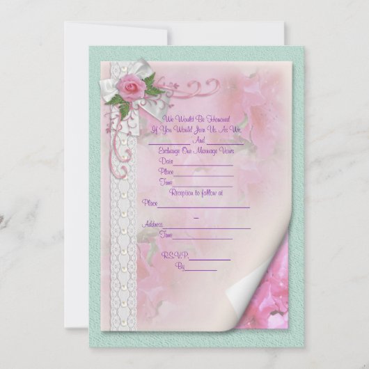 rose faire-part de mariage (Devant)