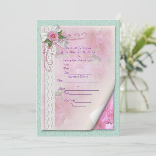 rose faire-part de mariage (Debout devant)