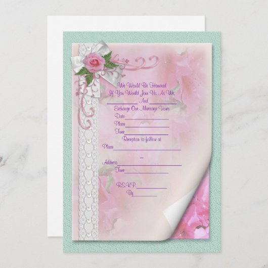 rose faire-part de mariage (Devant / Derrière)