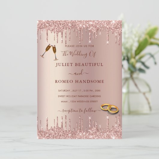 Rose Faire-part de mariage or Elegant Parties scin (Debout devant)