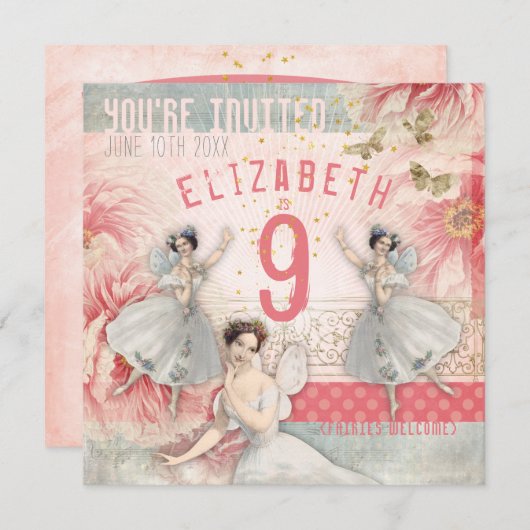 Rose Fairy Ballet Invitation d'anniversaire (Devant / Derrière)