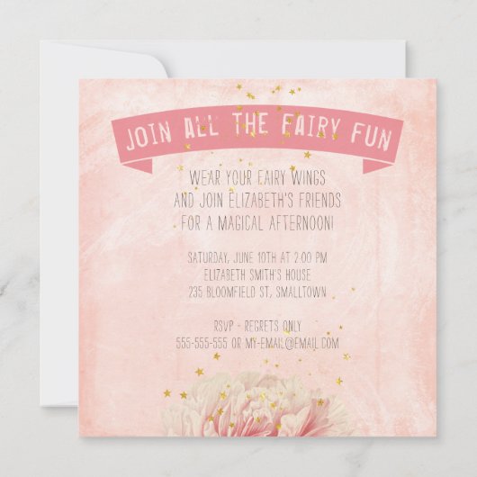 Rose Fairy Ballet Invitation d'anniversaire (Dos)