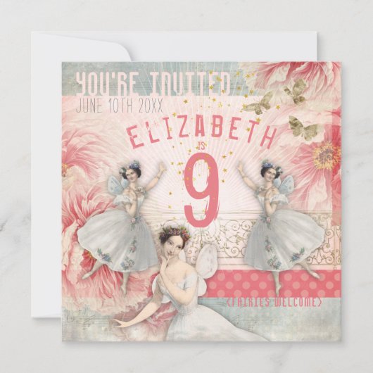 Rose Fairy Ballet Invitation d'anniversaire (Devant)