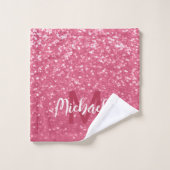Rose faux pailleté rose clair Monogramme (Gant de toilette)