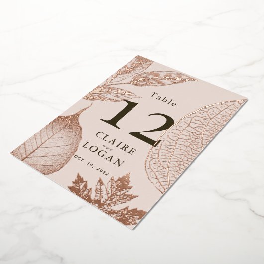 Rose Feuille or rose beige Mariage Numéro de table (Rotation)