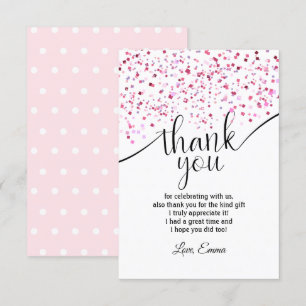 rose, fille, confetti, carte de remerciements