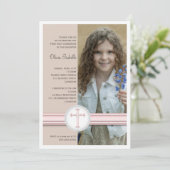 Rose fille | Invitation de la communion photo beig (Debout devant)