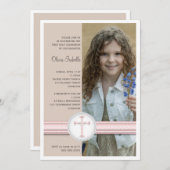 Rose fille | Invitation de la communion photo beig (Devant / Derrière)