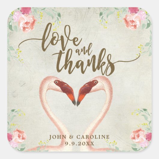 rose flamingo amour et merci faveurs autocollant (Devant)